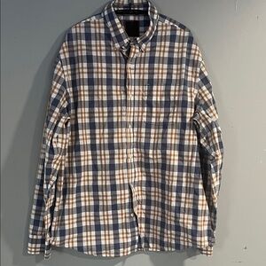 Denver Hayes Blue and Brown Plaid Casual Shirt Large